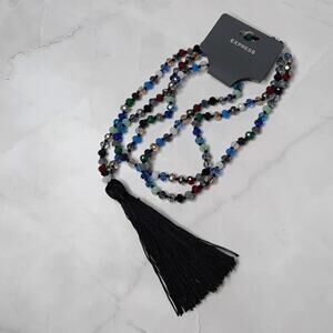 Express Long Multi Color Beaded Sautoir Tassel Necklace